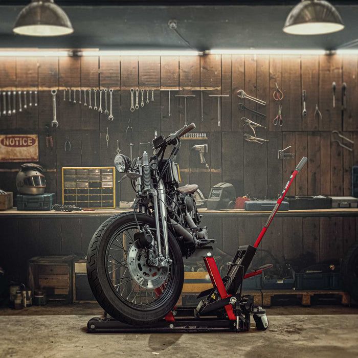 Maciste 700 - Ponte sollevatore moto cric idraulico, carico massimo 700 kg per motocicli, ATV, falciatrici, con pistone idraulico ammortizzato