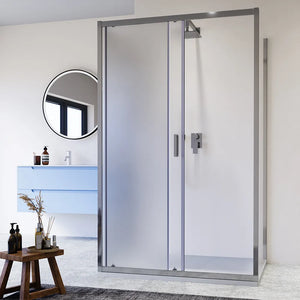 Box doccia cromato 3 lati 70x105x70cm con porta scorrevole e doppia parete fissa vetro 6mm stampato h185cm | Madagascar