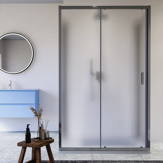 Box doccia cromato 3 lati 70x115x70cm con porta scorrevole e doppia parete fissa vetro 6mm stampato h185cm | Madagascar