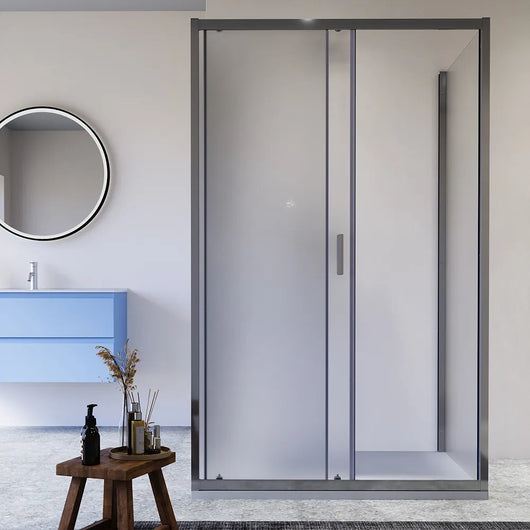 Box doccia cromato 3 lati 90x105x90cm con porta scorrevole e doppia parete fissa vetro 6mm stampato h185cm | Madagascar