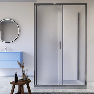 Box doccia cromato 3 lati 80x105x80cm con porta scorrevole e doppia parete fissa vetro 6mm stampato h185cm | Madagascar