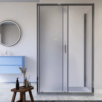 Box doccia cromato 3 lati 70x105x70cm con porta scorrevole e doppia parete fissa vetro 6mm stampato h185cm | Madagascar