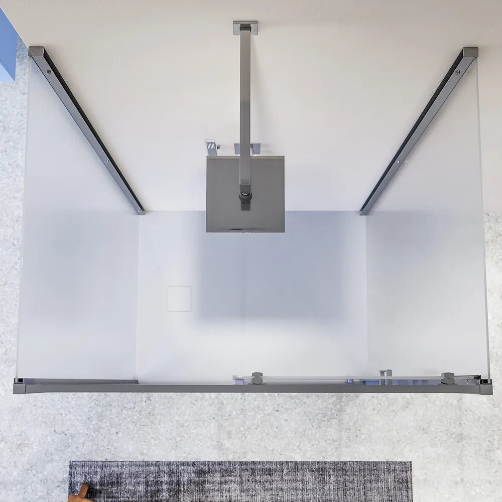 Box doccia cromato 3 lati 70x105x70cm con porta scorrevole e doppia parete fissa vetro 6mm stampato h185cm | Madagascar