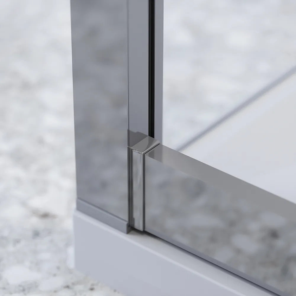 Box doccia cromato 3 lati 90x100x90cm con porta scorrevole e doppia parete fissa vetro 6mm trasparente h185cm | Madagascar