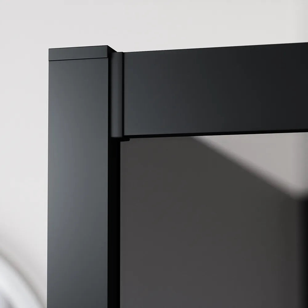 Box doccia nero opaco 3 lati 90x120x90cm con porta scorrevole e doppia parete fissa vetro 6mm fumè h185cm | Madagascar