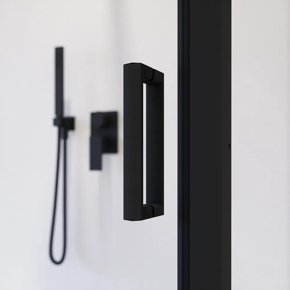 Box doccia nero opaco 3 lati 70x120x70cm con porta scorrevole e doppia parete fissa vetro 6mm trasparente h185cm | Madagascar
