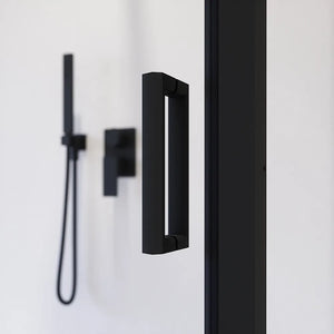 Box doccia nero opaco 3 lati 70x140x70cm con porta scorrevole e doppia parete fissa vetro 6mm trasparente h185cm | Madagascar