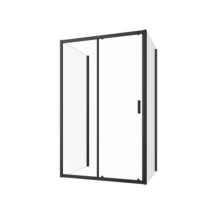Box doccia nero opaco 3 lati 70x115x70cm con porta scorrevole e doppia parete fissa vetro 6mm trasparente h185cm | Madagascar