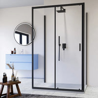 Box doccia nero opaco 3 lati 70x140x70cm con porta scorrevole e doppia parete fissa vetro 6mm trasparente h185cm | Madagascar