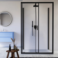 Box doccia nero opaco 3 lati 70x140x70cm con porta scorrevole e doppia parete fissa vetro 6mm trasparente h185cm | Madagascar