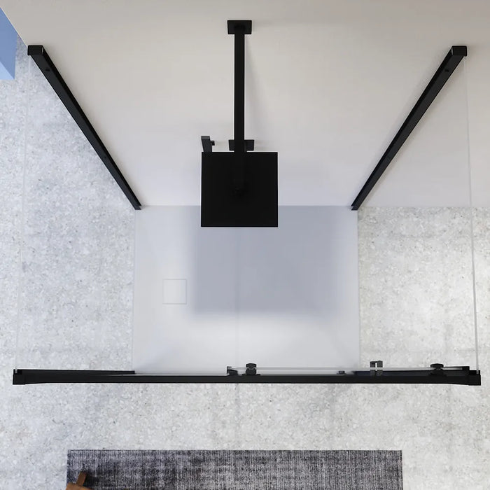 Box doccia nero opaco 3 lati 70x115x70cm con porta scorrevole e doppia parete fissa vetro 6mm trasparente h185cm | Madagascar