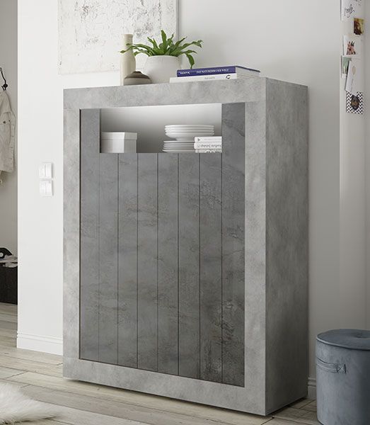 Madia alta moderna, 2 ante, finitura cemento e ossido ZLCURBMAD4-CO