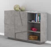 Madia con 2 ripiani e 2 ante con disegni geometrici in finitura Beton, ZTCA58537264