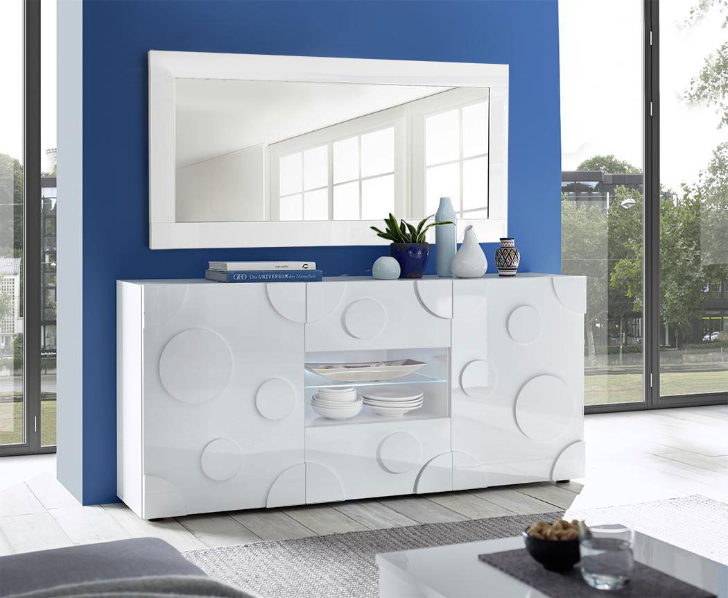 Madia Cerchio a 2 ante 2 cassetti, finitura bianco lucido, design moderno ZLCSHPRD2
