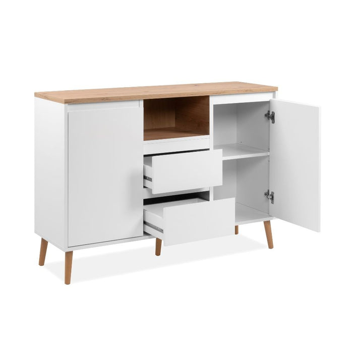 Madia 2 ante e 2 cassetti bianca con top rovere Linz01B 120x38x85H