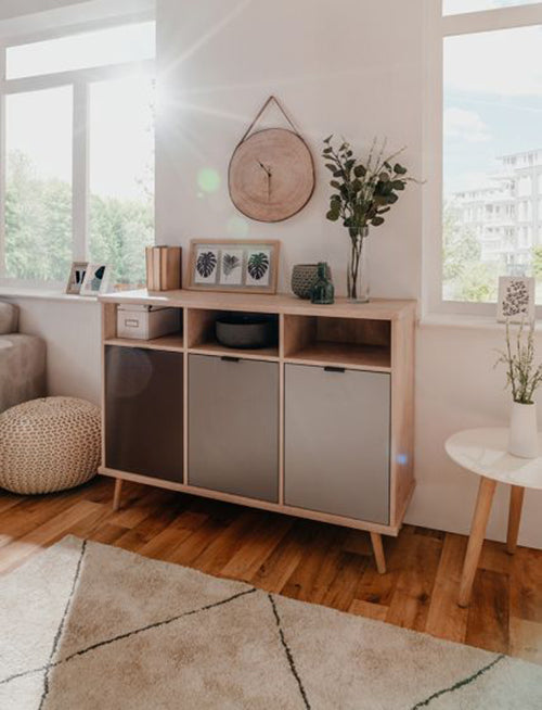 Madia Rosvik con 3 vani e 2 cassetti Grigio Seta, Grigio Perla e Antracite, ZFREK51