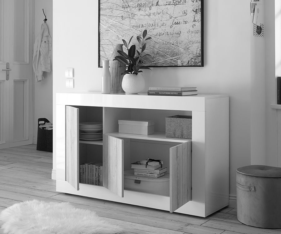 Madia moderna, 3 ante in finitura cemento e ossido ZLCURBMAD2-CO