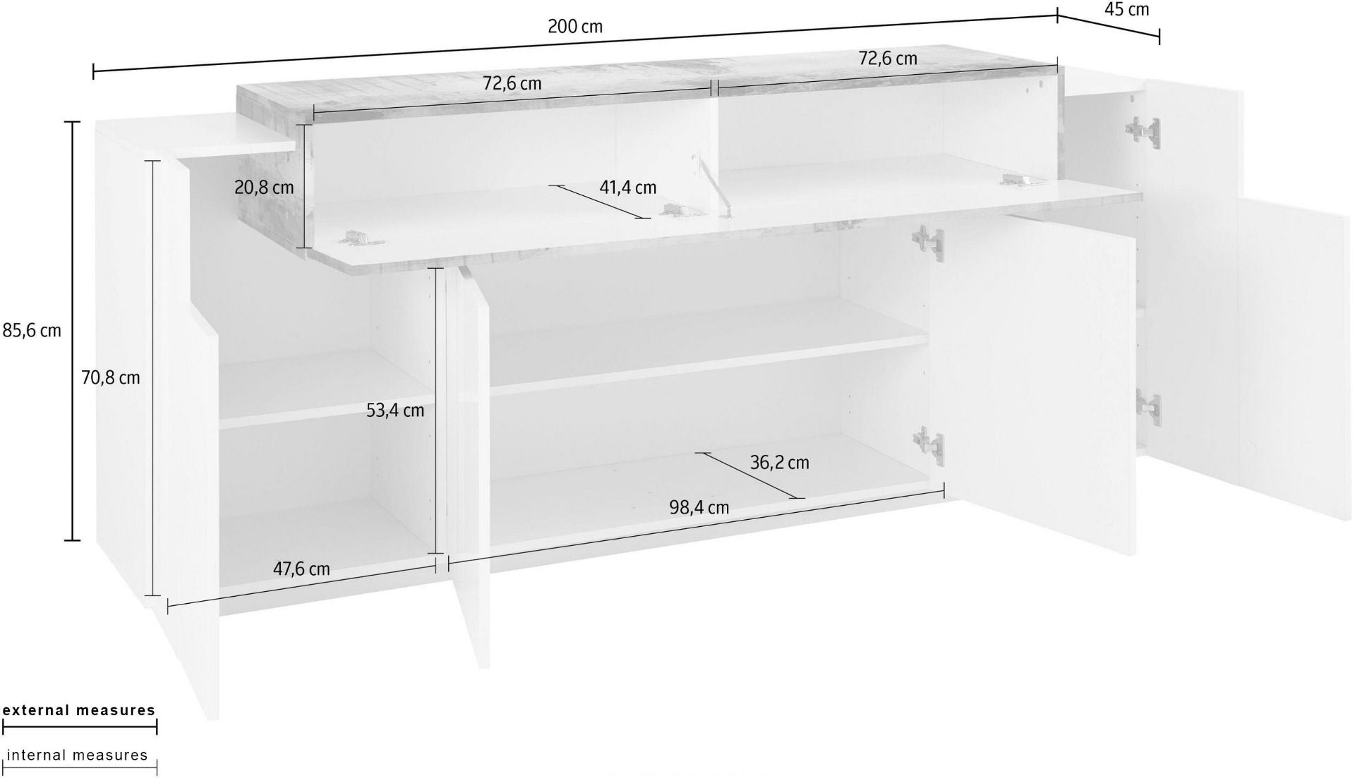 Madia moderna di design con ribalta in finitura Bianco lucido e Pero, ZTCNV41485135