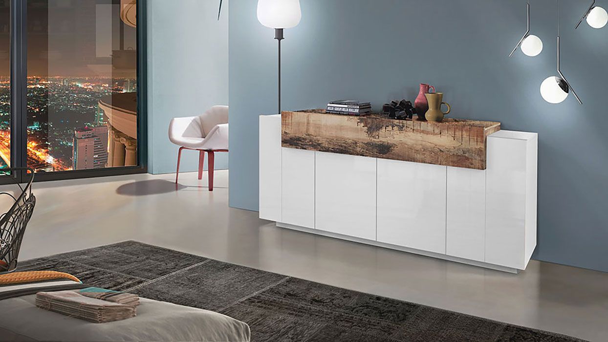 Madia moderna di design con ribalta in finitura Bianco lucido e Pero, ZTCNV41485135