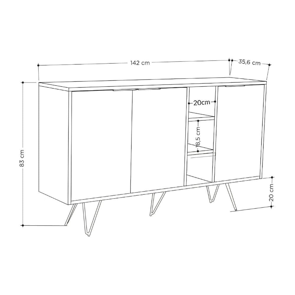 Madia 3 ante Clara 142x35,5x83h colore cashmere