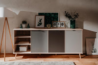 Madia Rosvik con 3 ante e 2 ripiani in finitura Grigio Seta, Grigio Perla e Antracite, ZFREK56