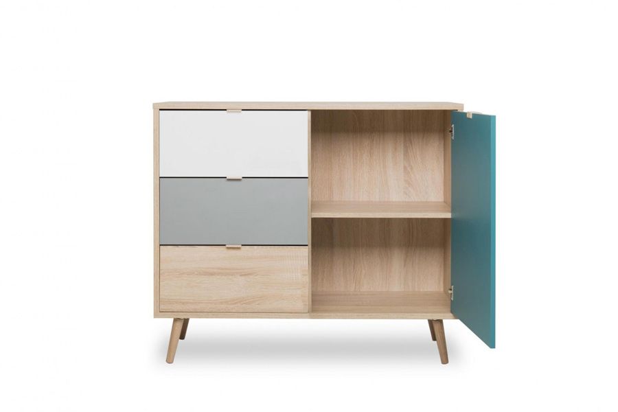 Madia Lavik 1 anta 3 cassetti Quercia, Bianca, Petrolio e Grigia, ZFRMADCB1