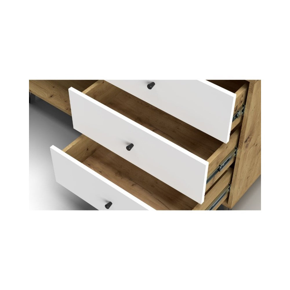 Madia 3 cassetti e anta Bollo5 123,4x40x75,2H colore rovere bianco