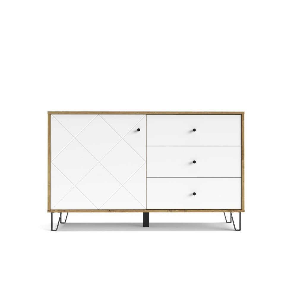 Madia 3 cassetti e anta Bollo5 123,4x40x75,2H colore rovere bianco