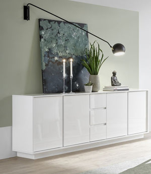 Madia moderna con 4 ante e 3 cassetti in finitura bianco lucido ZLCICEMAD3C4A