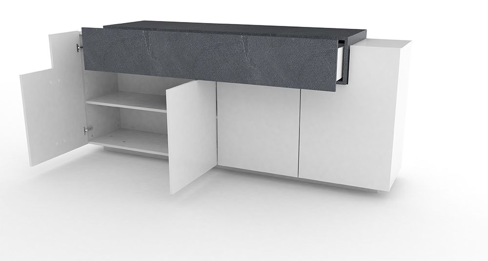 Madia moderna di design 4 ante bianca lucida con cassetto ardesia, ZTC22151877