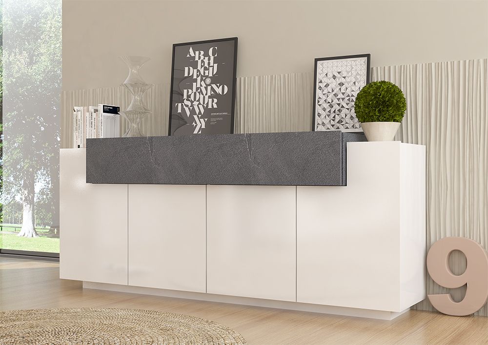Madia moderna di design 4 ante bianca lucida con cassetto ardesia, ZTC22151877