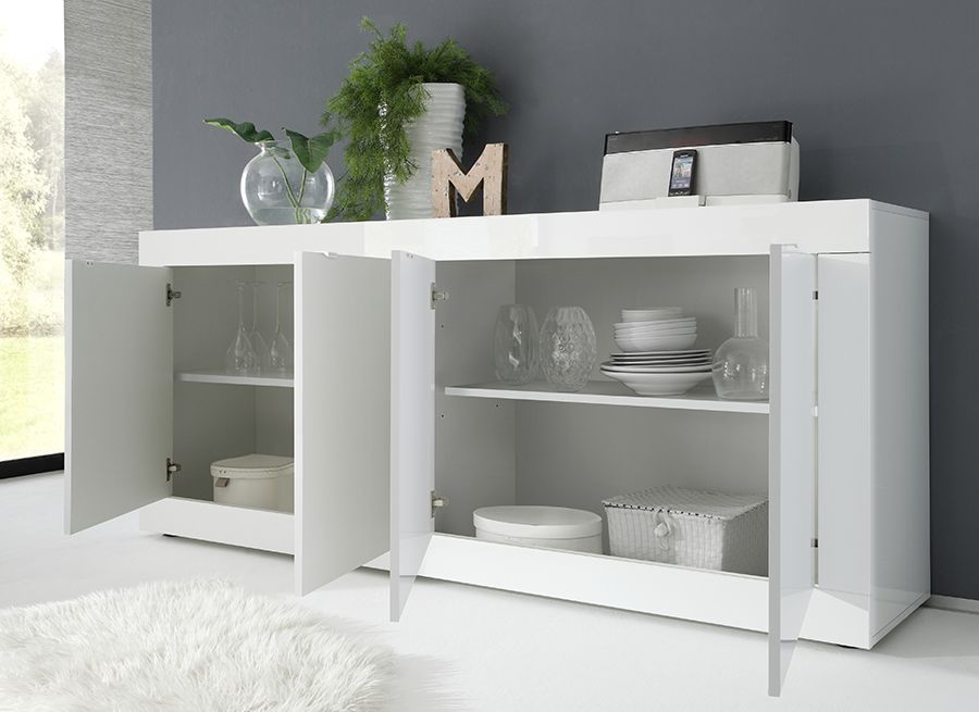 Credenza Moderna, Madia bianca laccata lucida a 4 ante ZLCBSC-MDM-BB4