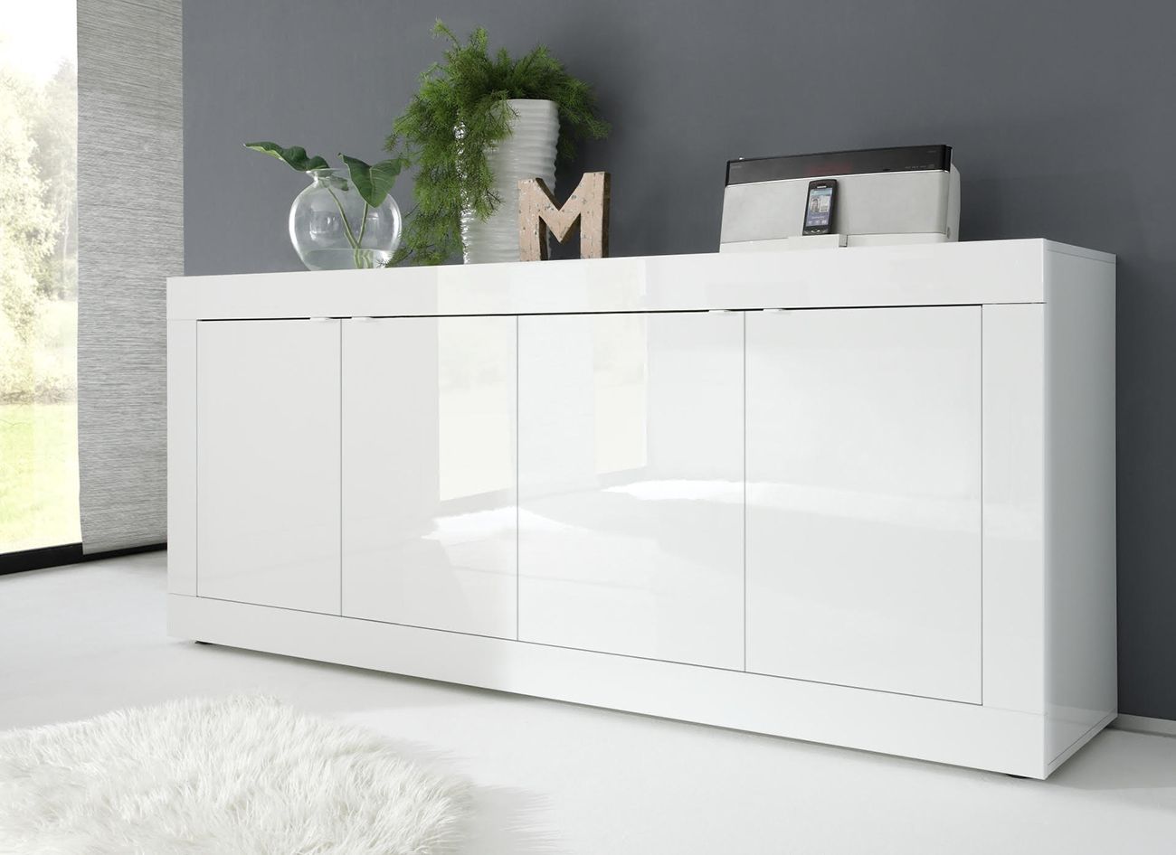 Credenza Moderna, Madia bianca laccata lucida a 4 ante ZLCBSC-MDM-BB4