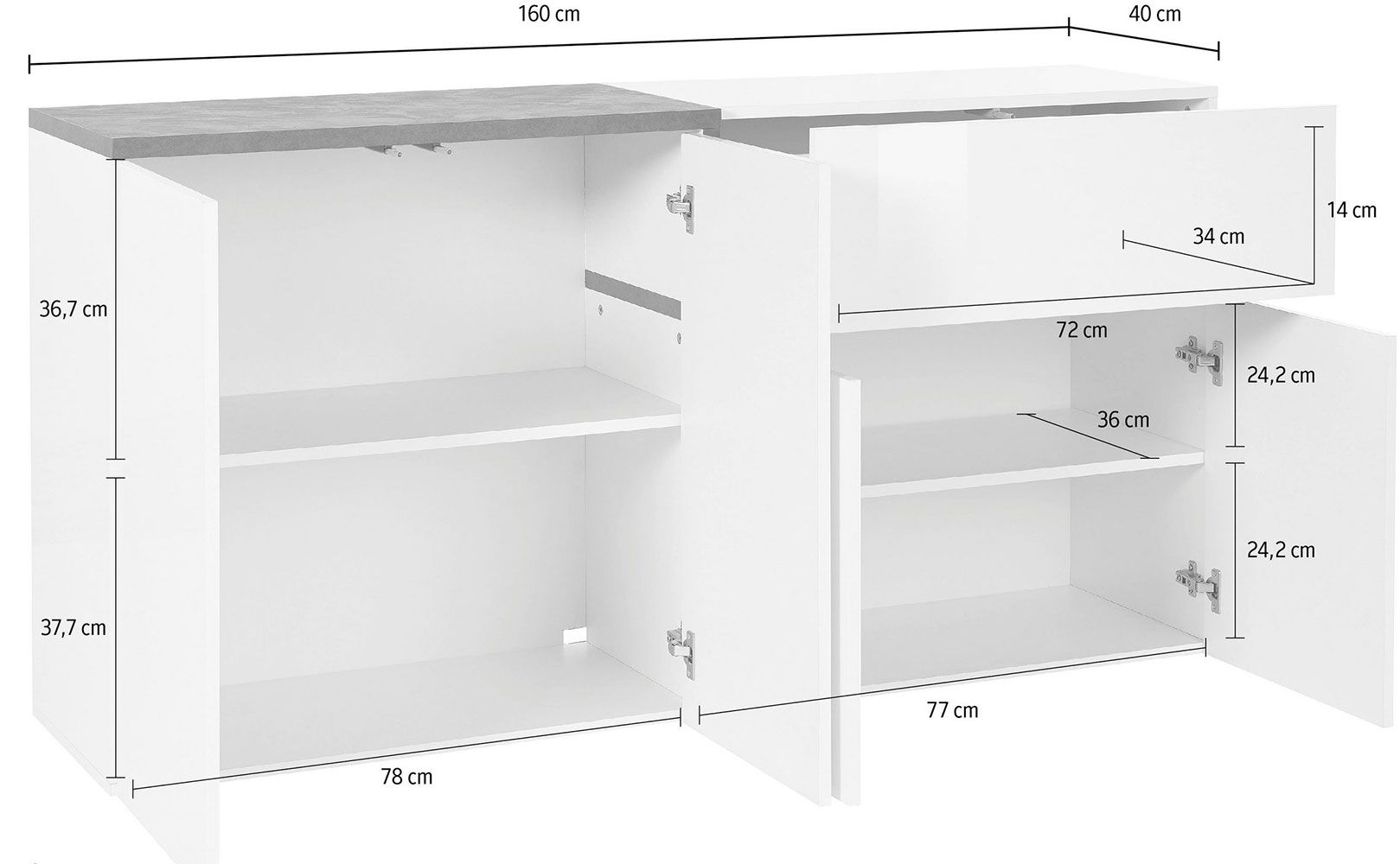 Madia moderna con 4 ante e 1 cassetto in finitura Bianco lucido e Pero ZTC41353930