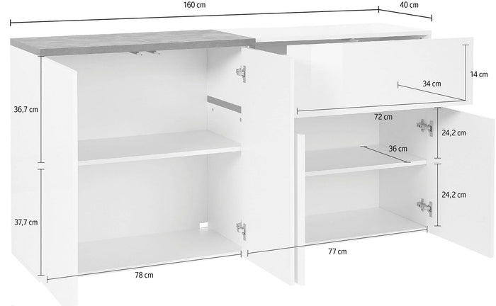 Madia moderna con 4 ante e 1 cassetto in finitura Bianco lucido e Pero ZTC41353930