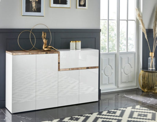 Madia moderna con 4 ante e 1 cassetto in finitura Bianco lucido e Pero ZTC41353930