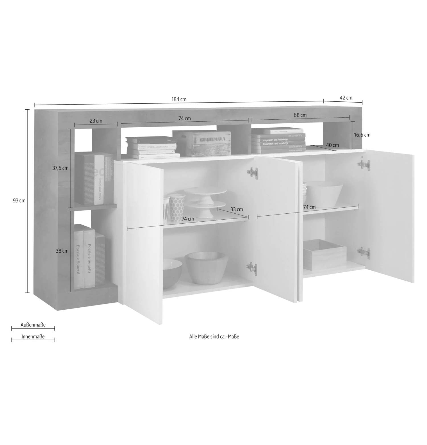 Madia 4 ante Mogol bianco lucido pero 184x42x93H