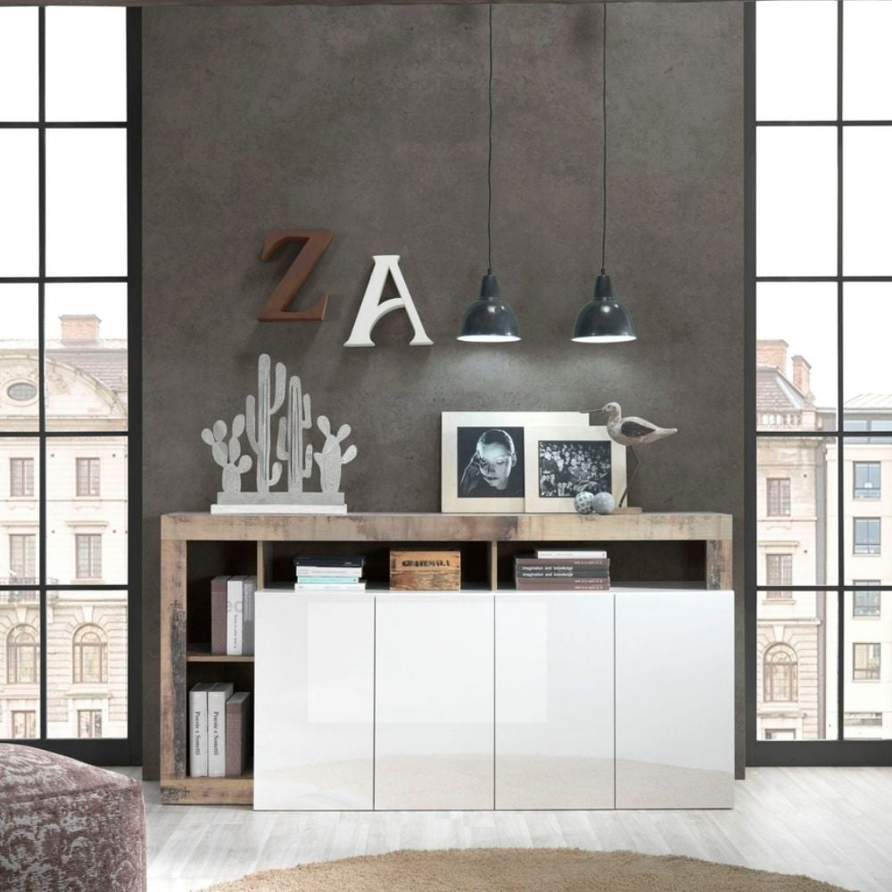 Madia 4 ante Mogol bianco lucido pero 184x42x93H