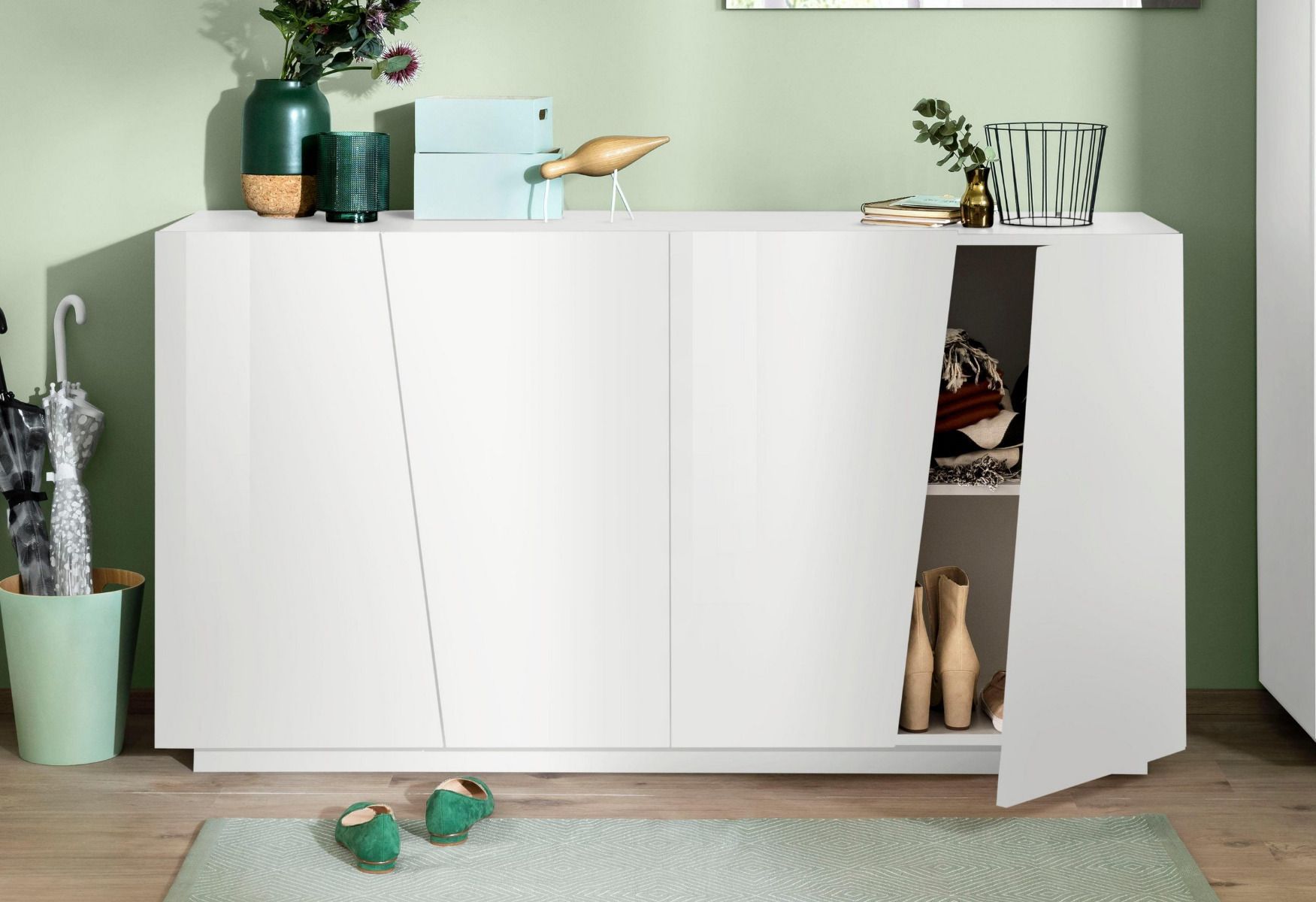 Madia credenza piccola, 4 ante bianco lucido, ZTCVG20374560