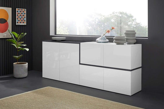 Madia moderna con 4 ante in finitura Bianco lucido e Ardesia L.210 ZTC56222314