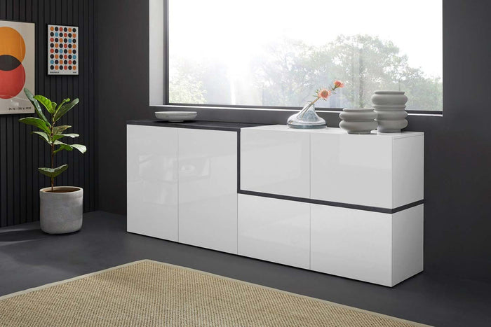 Madia moderna con 4 ante in finitura Bianco lucido e Ardesia L.210 ZTC56222314