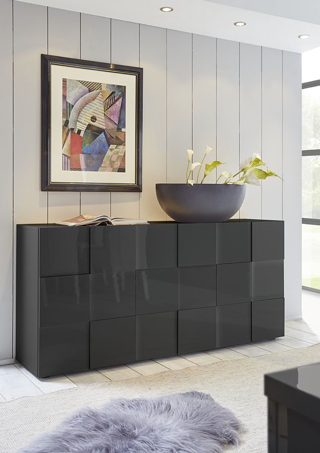 Credenza Moderna, Madia di Design, 3 ante, Grigio Lucido ZLCMS-MD3AGR
