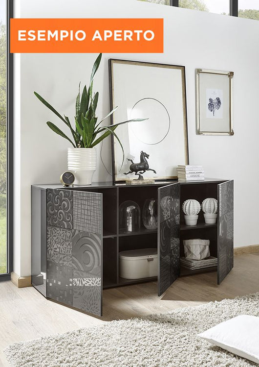 Credenza Moderna, Madia di Design, 3 ante, Grigio Lucido ZLCMS-MD3AGR