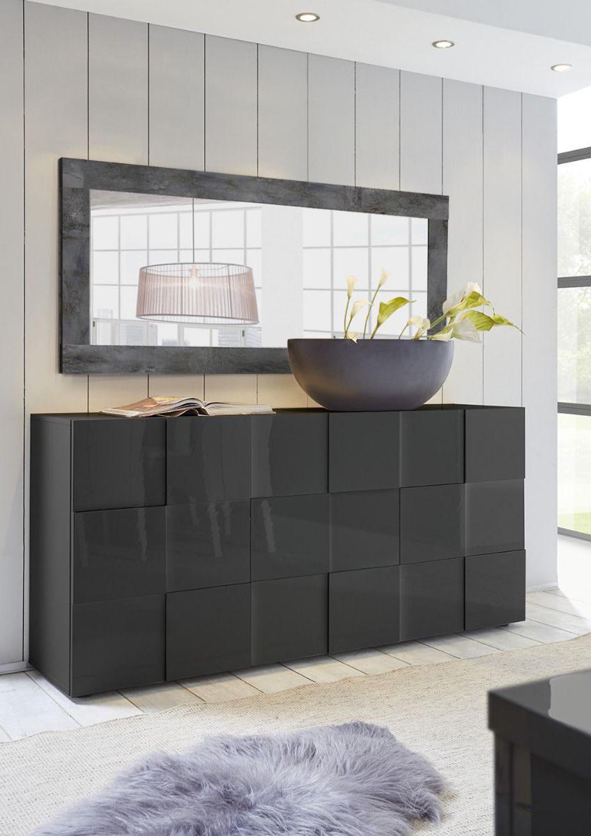 Credenza Moderna, Madia di Design, 3 ante, Grigio Lucido ZLCMS-MD3AGR