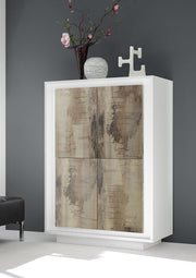 Credenza Moderna, Madia di Design, 4 ante Alta, Bianco Opaco con frontali Pero, ZLCSKY-MBP