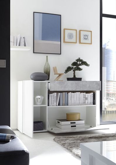 Credenza madia bianco lucido e beton, ZLCNICEM