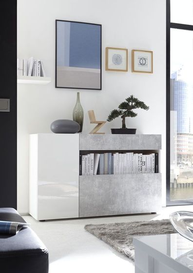 Credenza madia bianco lucido e beton, ZLCNICEM