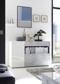 Credenza madia bianco lucido e beton, ZLCNICEM