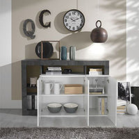 Credenza moderna 3 ante bianco laccato lucido e Cemento, ZLCHNMAD3O-CE