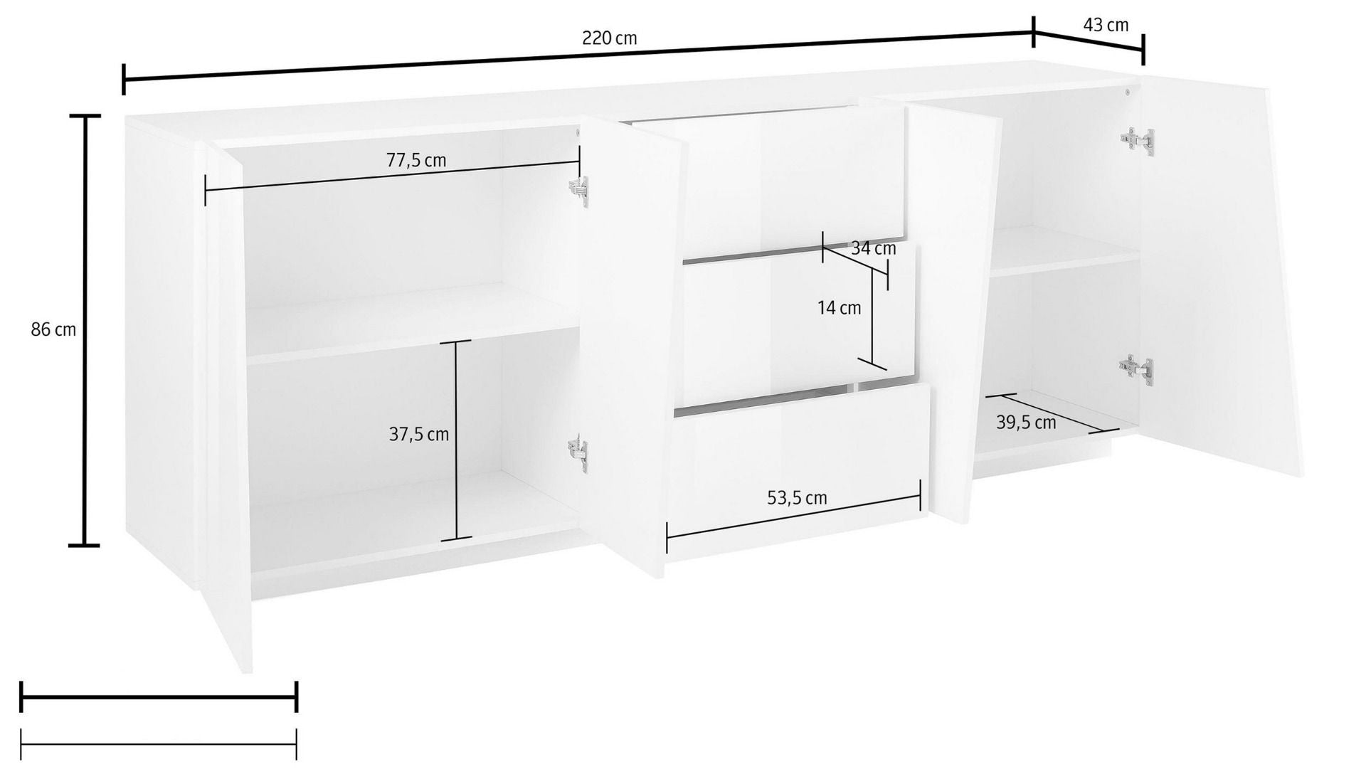 Madia credenza 4 ante 3 cassetti in finitura ardesia, ZTCVG31752642